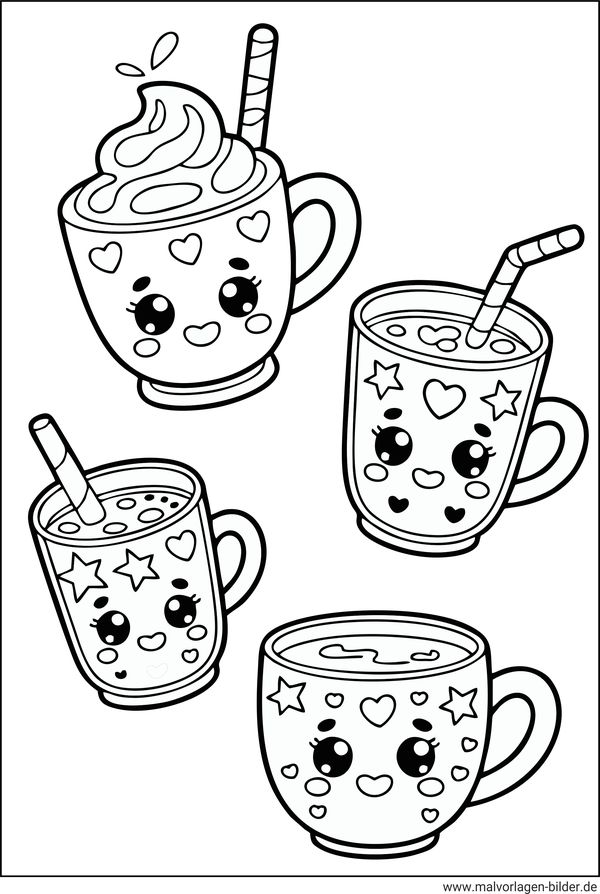 Kawaii Tassen Ausmalbild
