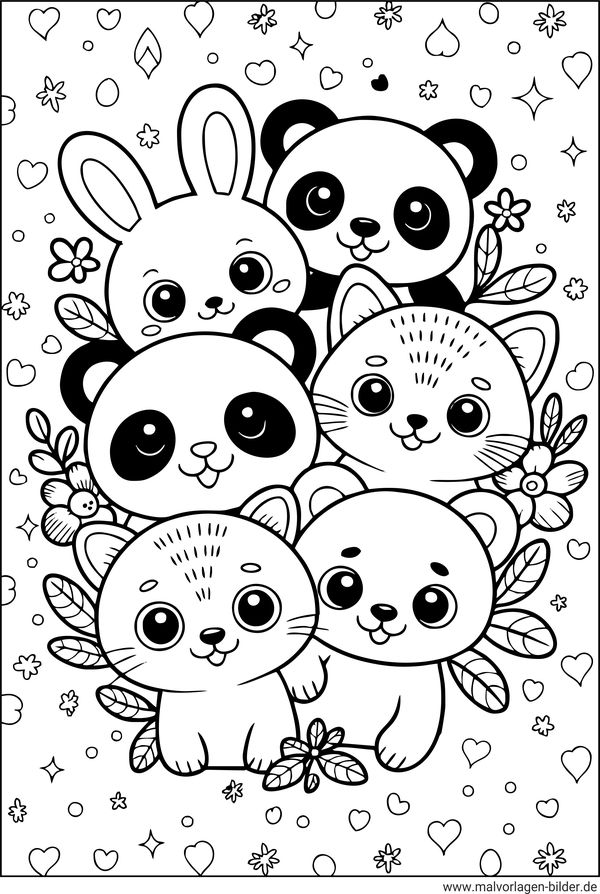 Kawaii Tiere Ausmalbild