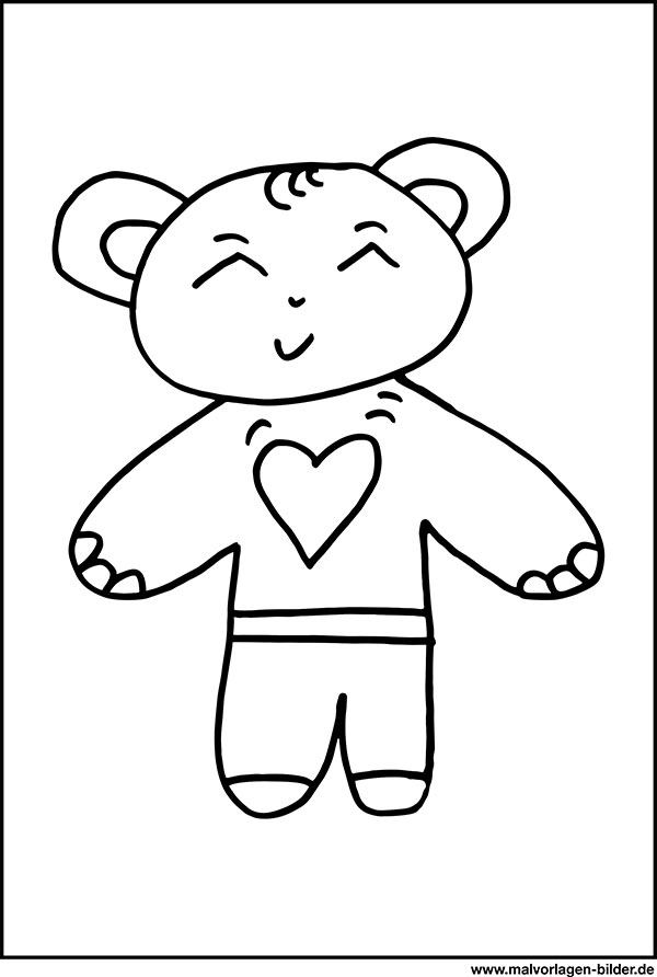 Ausmalbild Bär mit Herz für Kinder