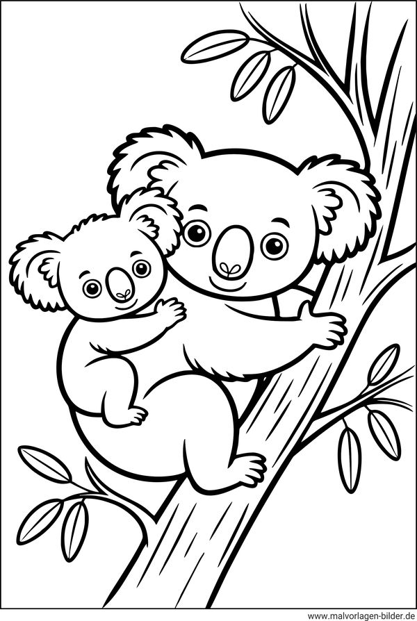 Ausmalbild Koala Mama und Baby