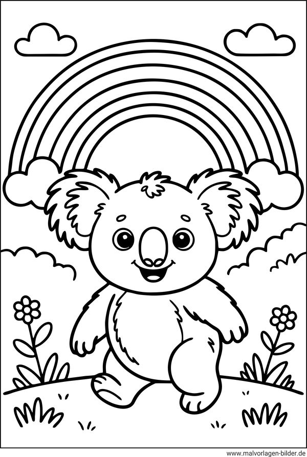 Ausmalbild Koala und ein Regenbogen