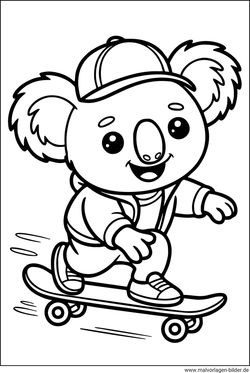 Cooler Koalabär beim Skating Ausmalbild drucken