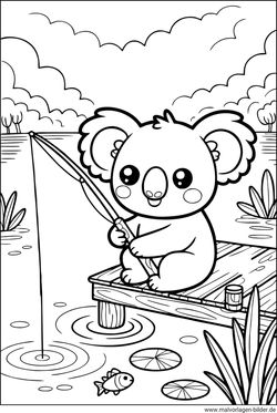 Koala angelt Ausmalbild zum Ausmalen