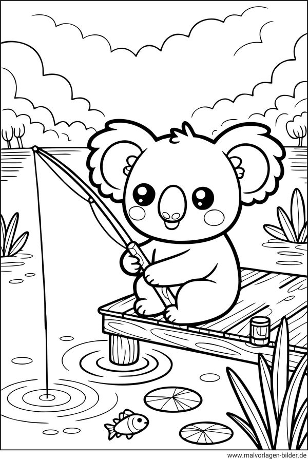 Koala beim Angeln Ausmalbild