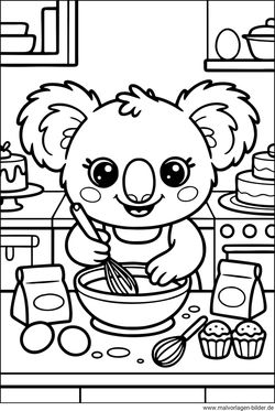 Koala beim Kuchenbacken Malvorlage
