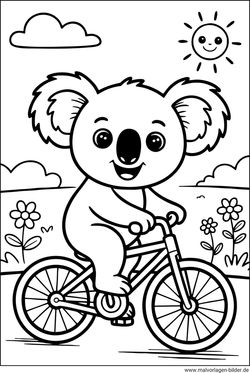 Koala mit Fahrrad als Ausmalbild zum Ausmalen