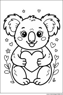 Koala mit einem Herz als Ausmalbild kostenlos