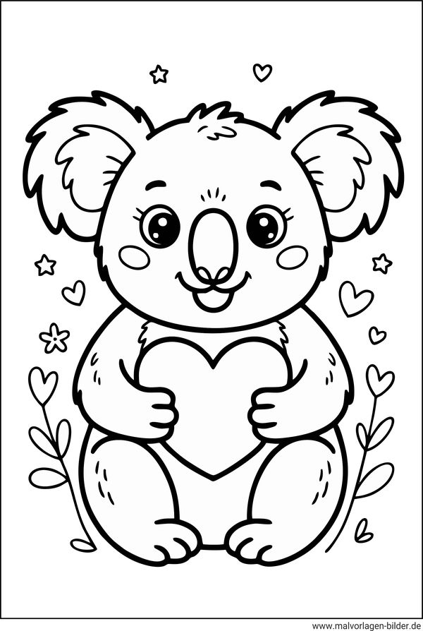 Koala mit Herz Ausmalbild