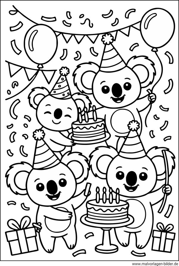 Koalabären-Party Ausmalbild