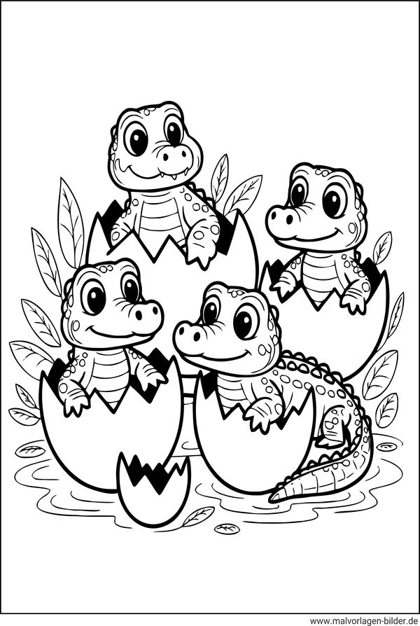 Ausmalbild Babys in Krokodileiern