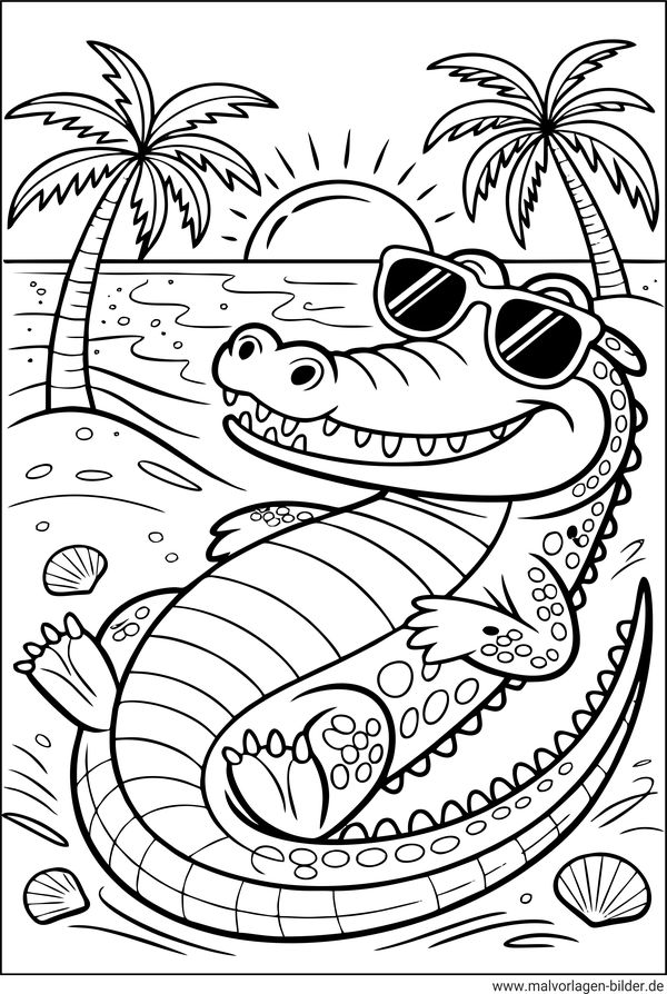 Ausmalbild cooles Krokodil