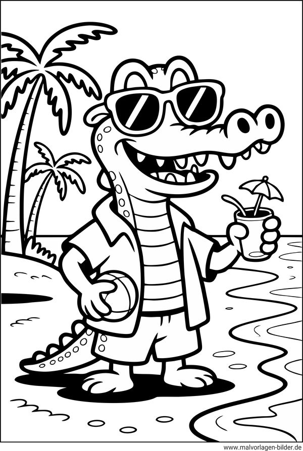 Krokodil am Strand Ausmalbild
