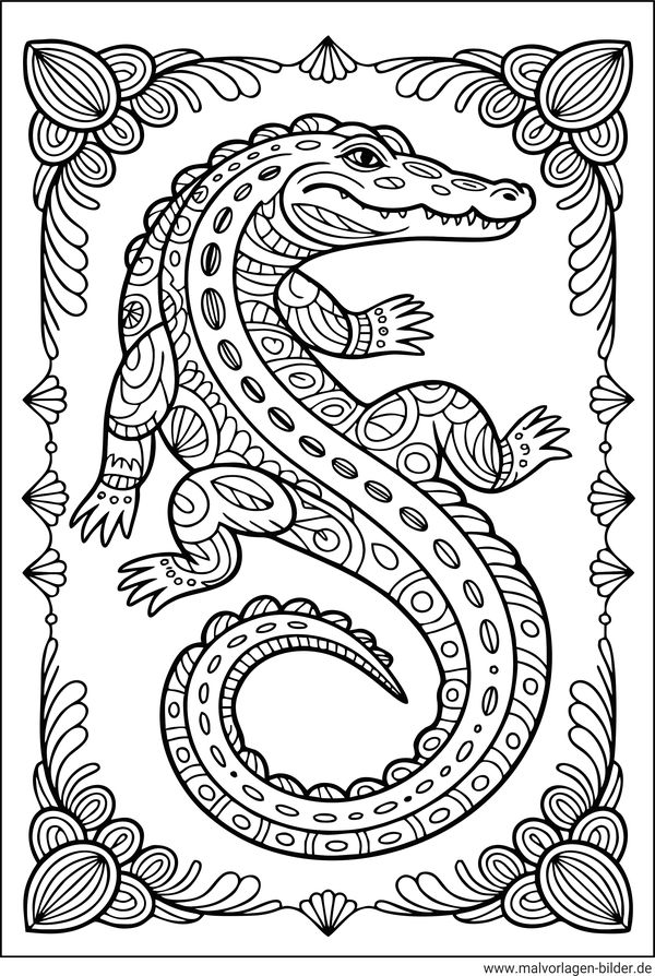 Krokodil Ausmalbild für Erwachsene