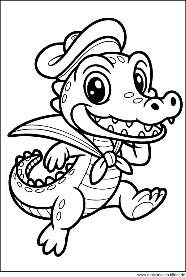 Krokodil Matrosenuniform Ausmalbild für Kinder