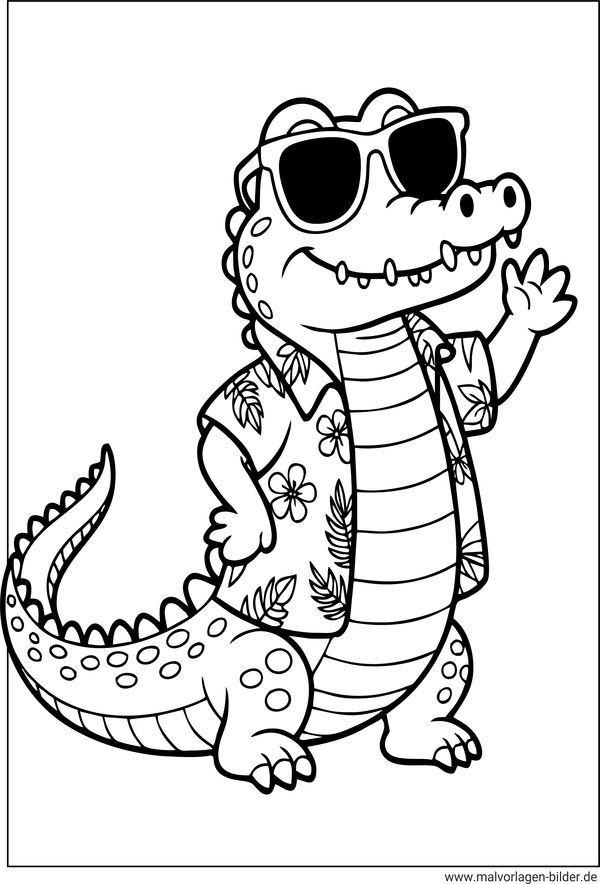 Krokodil mit Sonnenbrille Ausmalbild