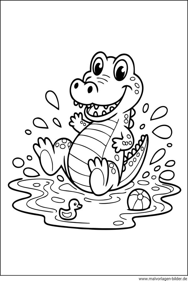 Krokodil springt ins Wasser Ausmalbild für Kinder