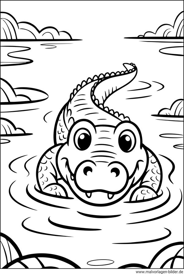 Krokodile im Wasser kostenloses Ausmalbild