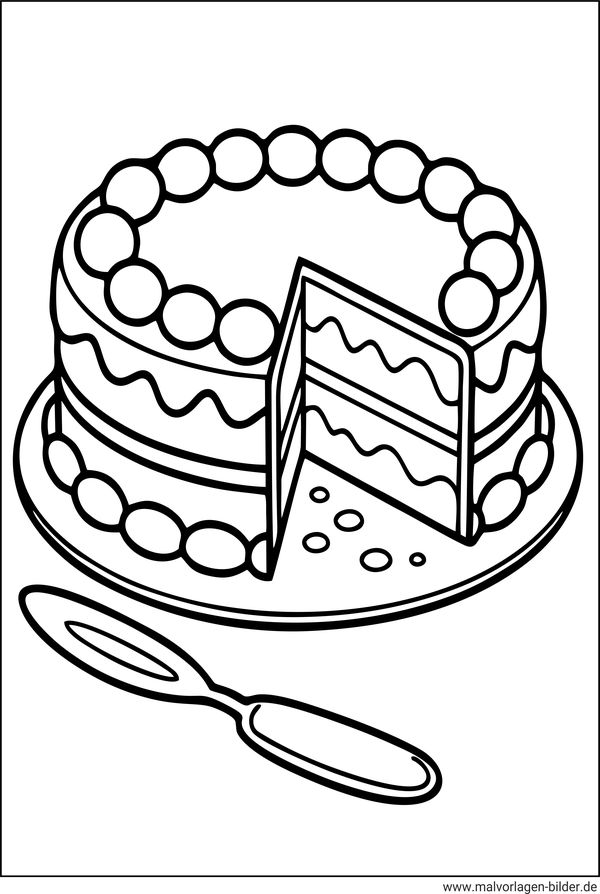 Angeschnittener Kuchen Ausmalbild
