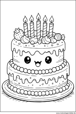 Ausmalbild Geburtstagstorte für Kinder zum Ausmalen