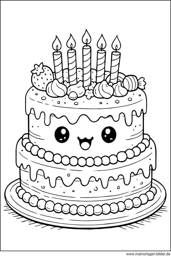 Ausmalbild Geburtstagstorte für Kinder