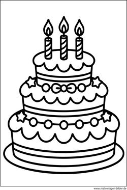 Ausmalbild Kuchen mit drei Kerzen gratis