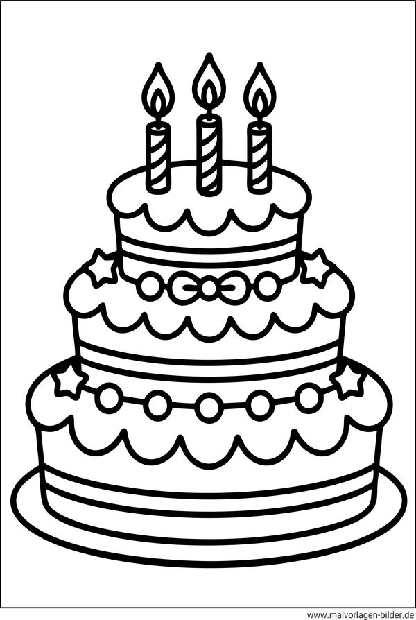 Ausmalbild einfacher Kuchen mit Kerzen