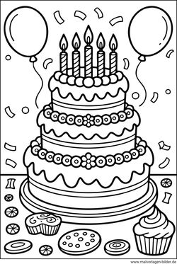 Geburtstagskuchen Ausmalbild zum Drucken