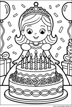 Geburtstagskuchen für eine kleine Prinzessin Ausmalbild