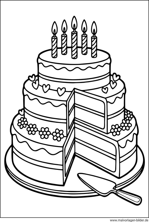 Geburtstagstorte angeschnitten Ausmalbild