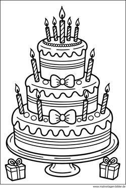 Geburtstagstorte mit elf Kerzen Ausmalbild