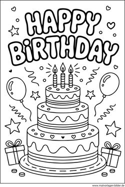 Geburtstagstorte Schriftzug Happy Birthday Ausmalbild