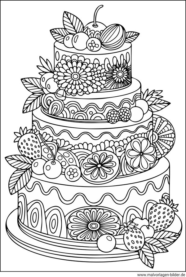Torte mit Früchten Ausmalbild Erwachsene