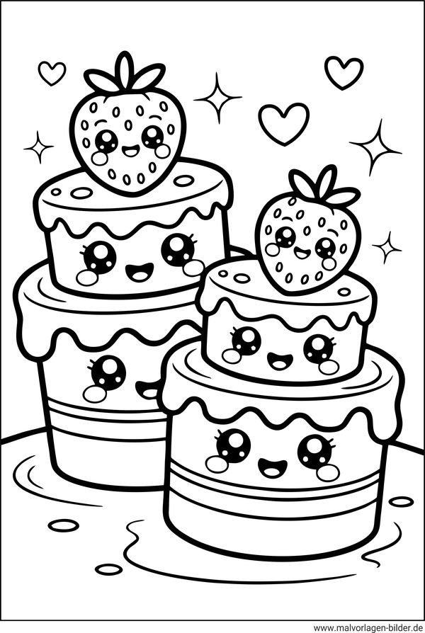 Zwei Kuchen als Ausmalbild für Kinder
