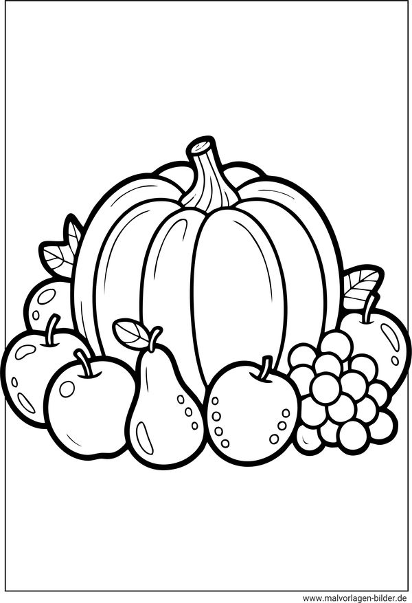 Kürbis mit Obst Ausmalbild