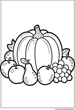 Kürbis und Obst Ausmalbild zum Ausmalen
