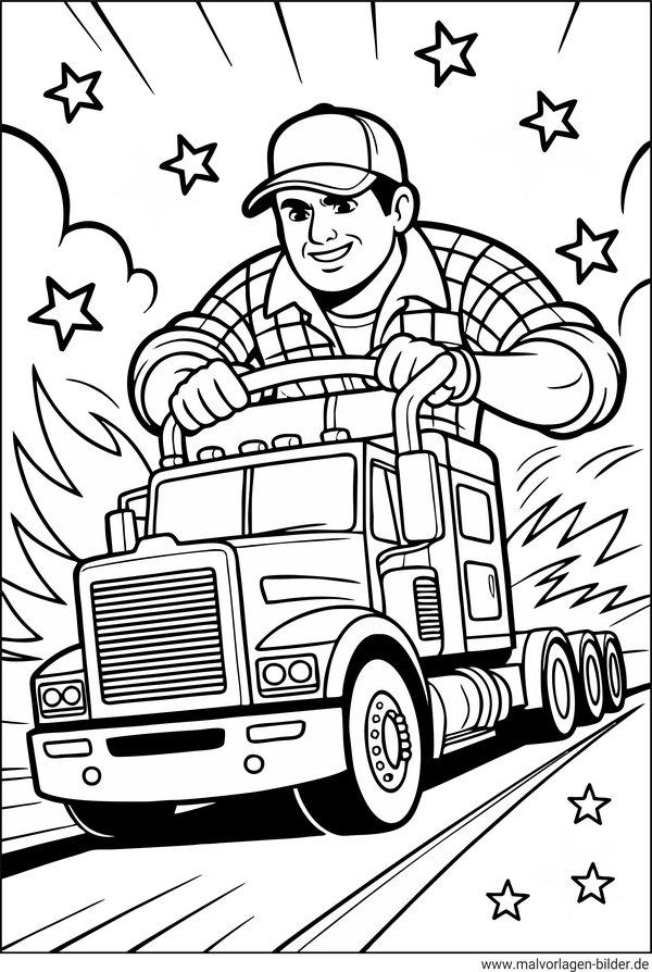 Ausmalbild LKW-Fahrer