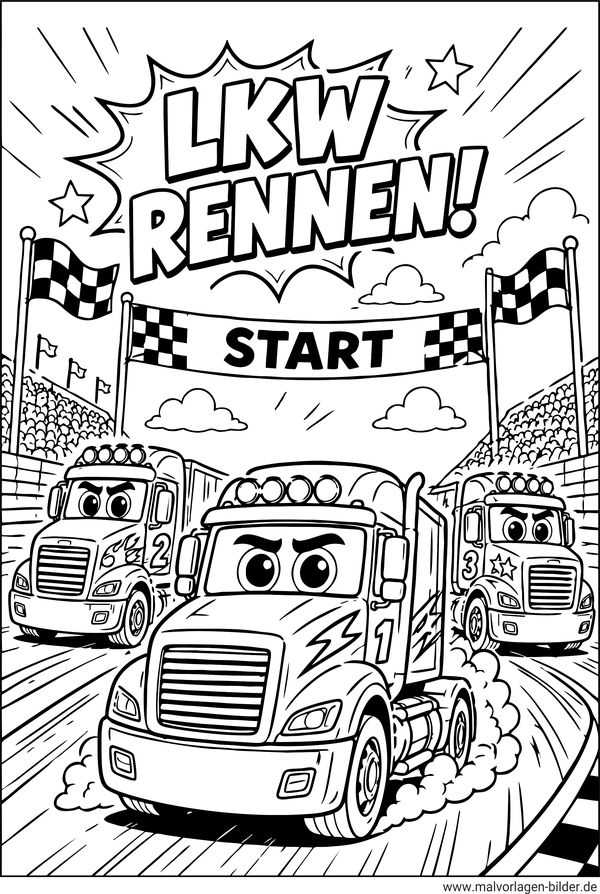 Ausmalbild LKW Rennen