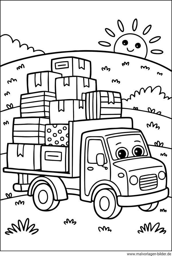 Lastwagen mit Kisten Ausmalbild für Kinder