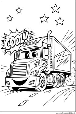 LKW Ausmalbild im Comic Stil zum Ausmalen