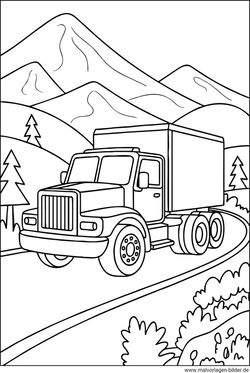 LKW fährt in den Bergen Ausmalbild ausdrucken und ausmalen