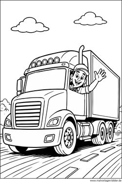 LKW Fahrer winkt aus seinem Lastwagen Ausmalbild