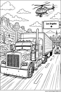 LKW auf dem Highway USA Ausmalbild ab 8 Jahren