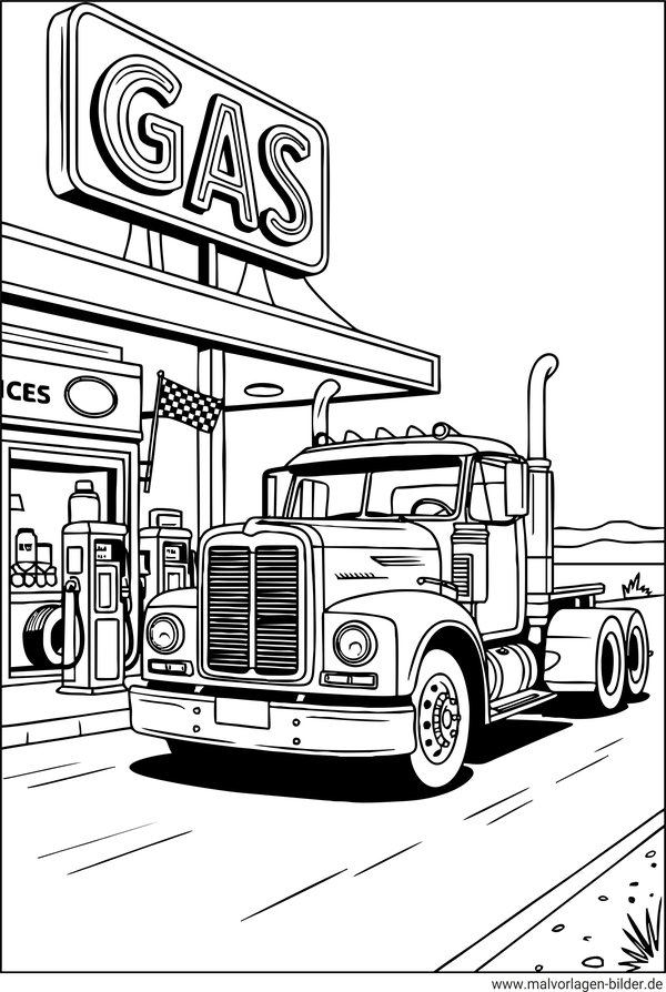 US-Track alte Tankstelle Ausmalbild