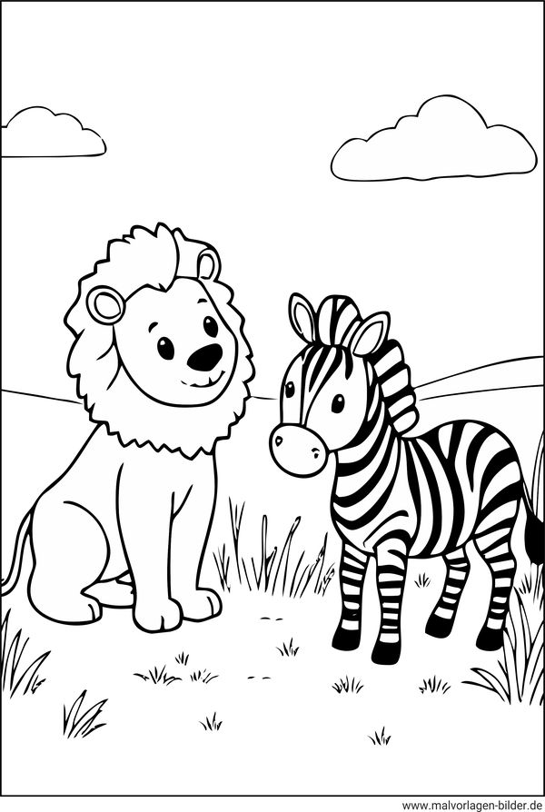 Ausmalbild Löwe und Zebra