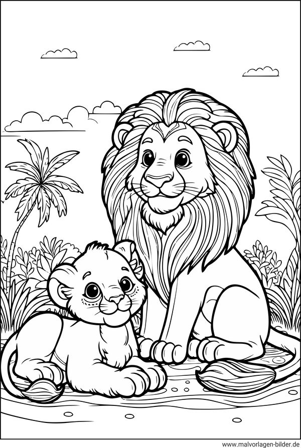 Löwe und Löwenbaby Ausmalbild