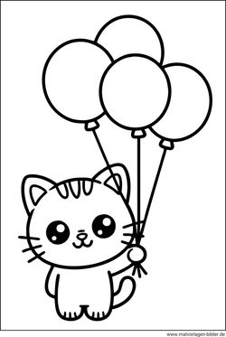 Ausmalbild Katze mit Luftballons