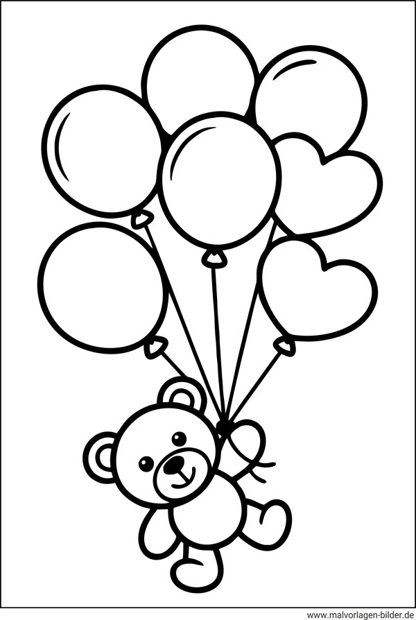 Ausmalbild Teddy und Luftballons