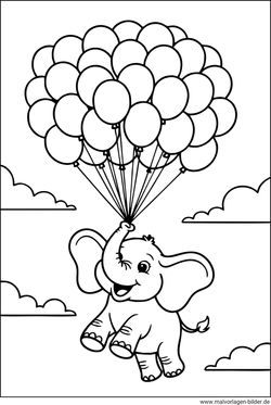 Elefant und Luftballons Ausmalbild gratis