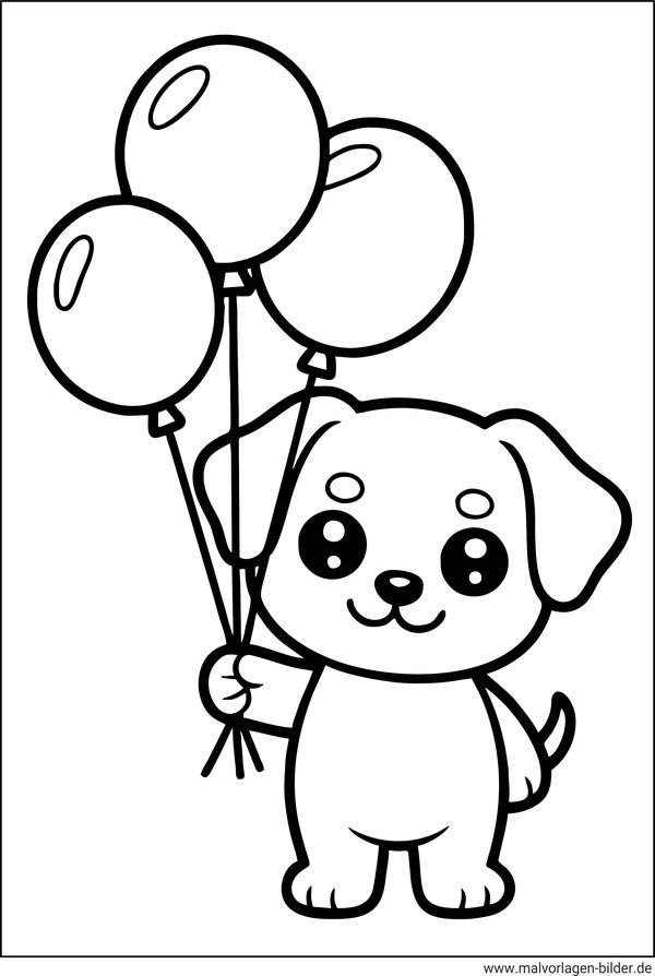 Hund und Luftballons Ausmalbild