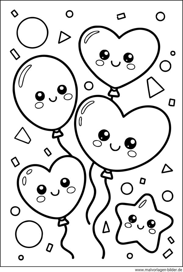 Kawaii Luftballons Ausmalbild
